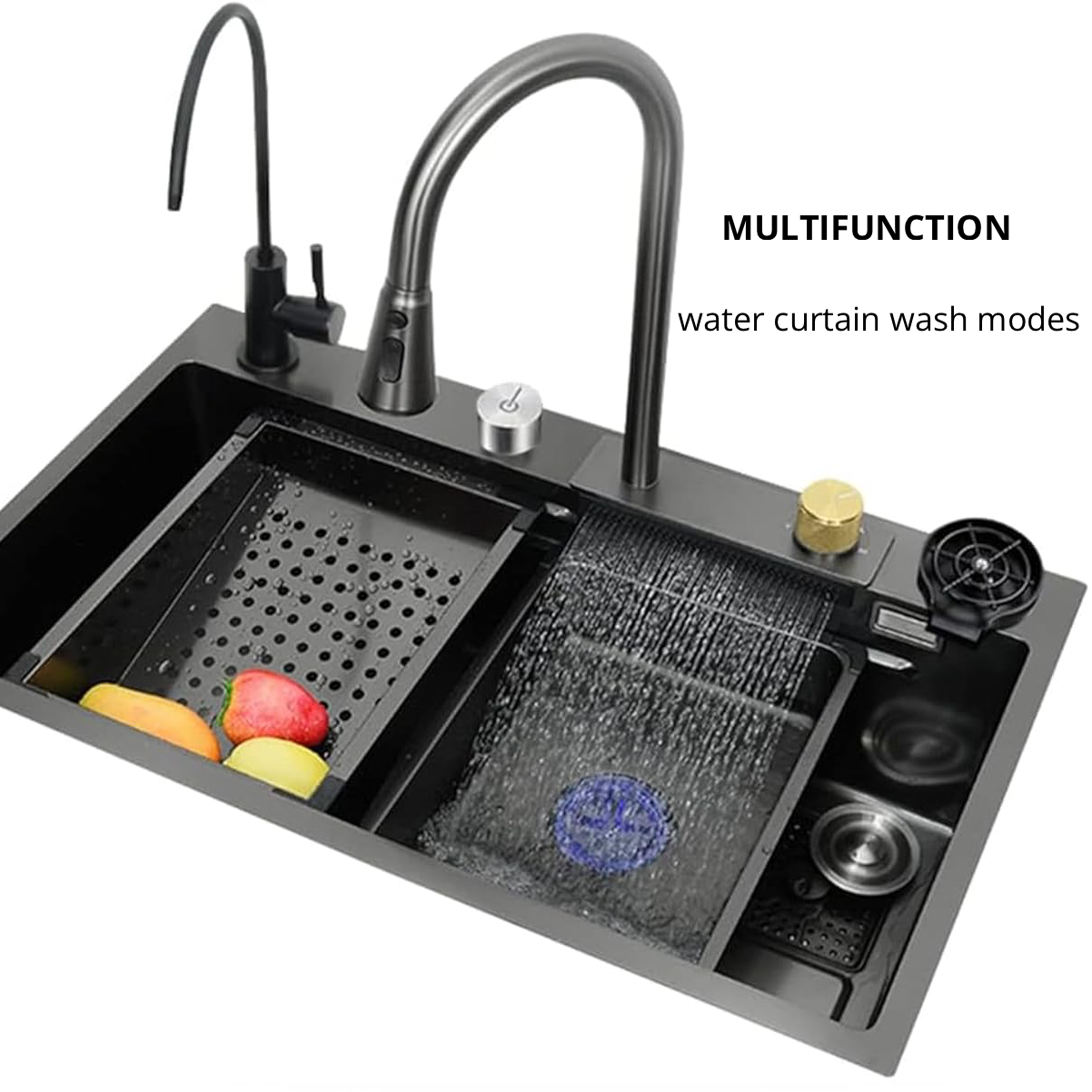 Smart Kitchen Sink & Smart Touch On Kitchen Faucet, waterfall multifunction, Anti-Scratch 304 Stainless Steel, 3 in 1 Accessories, 3 Modes Pull Down Sprayer, Smart Touch Sensor Activated, Auto ON/Off. (KSF-100)