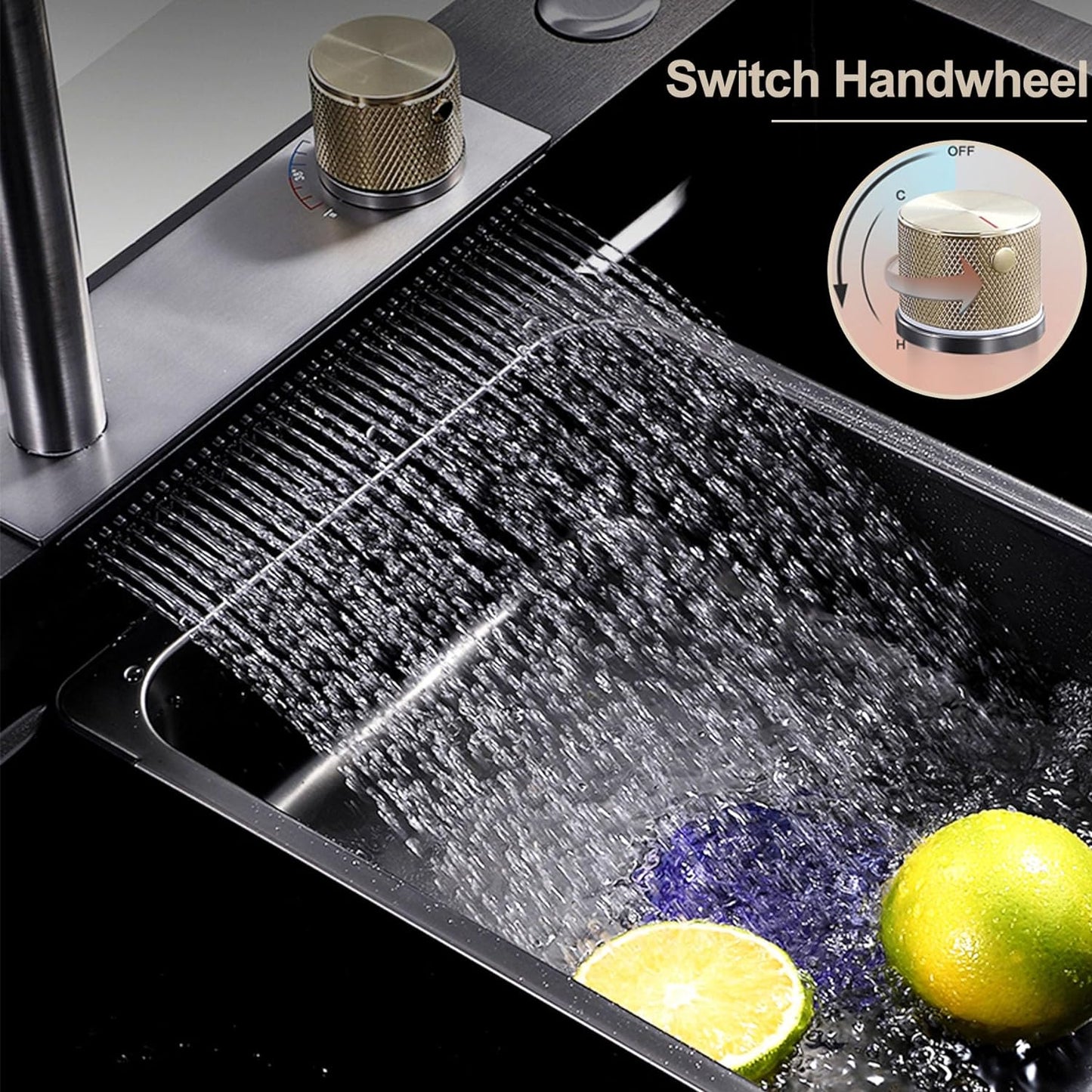 Smart Kitchen Sink & Smart Touch On Kitchen Faucet, waterfall multifunction, Anti-Scratch 304 Stainless Steel, 3 in 1 Accessories, 3 Modes Pull Down Sprayer, Smart Touch Sensor Activated, Auto ON/Off. (KSF-100)