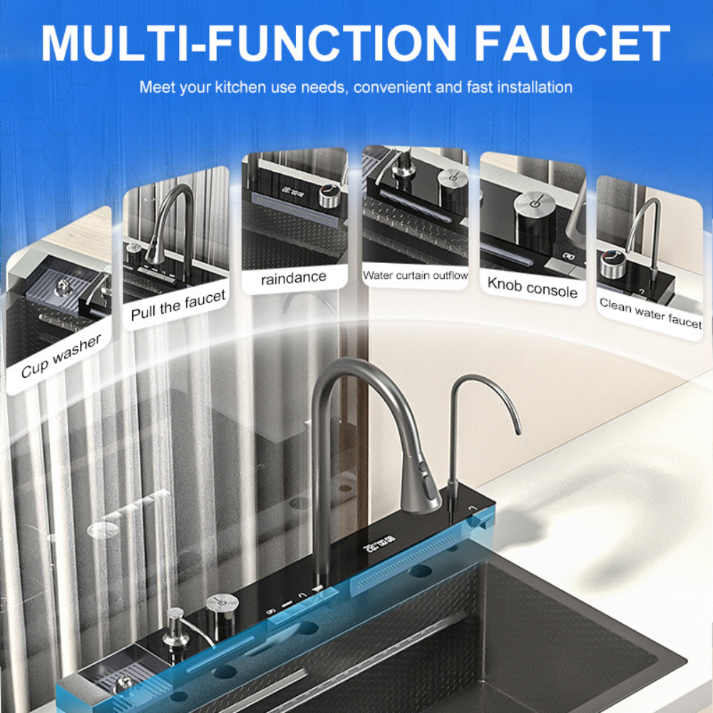 Smart Kitchen Sink & Smart Touch On Kitchen Faucet, waterfall multifunction, Anti-Scratch 304 Stainless Steel, 3 in 1 Accessories, 3 Modes Pull Down Sprayer, Smart Touch Sensor Activated, Auto ON/Off. (KSF-310)