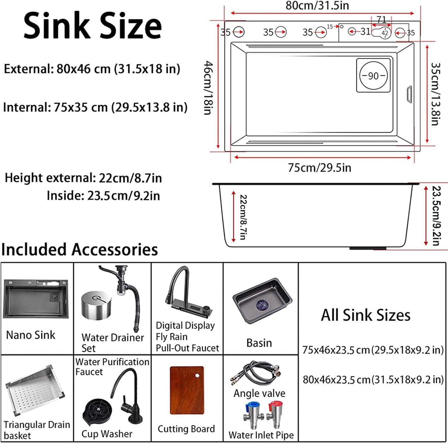 Smart Kitchen Sink & Smart Touch On Kitchen Faucet, waterfall multifunction, Anti-Scratch 304 Stainless Steel, 3 in 1 Accessories, 3 Modes Pull Down Sprayer, Smart Touch Sensor Activated, Auto ON/Off. (KSF-300)