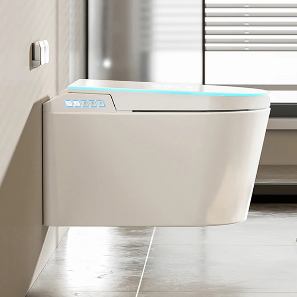 VIDEC TD-130W Wall Mounted Smart Toilet, Auto Open/Close Lid & Seat with Radar and Foot Sensor, Auto Flushing, Unlimited & Filtered Warm Water, 6 Modes Spa Wash, Warm Air Dryer, Heated Seat, Remote Control.