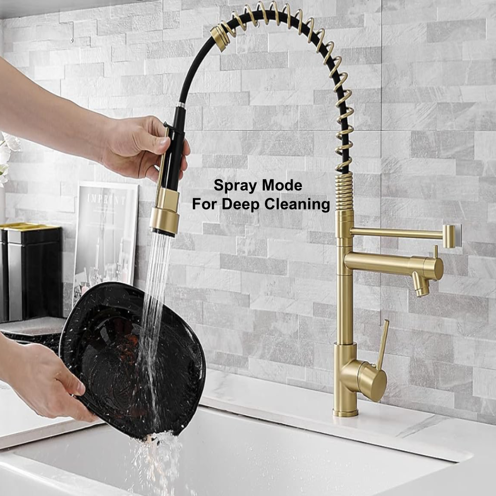 VIDEC KW-21CG Smart Kitchen Faucet, 3 Modes Pull Down Sprayer, Smart LED for Water Temperature Control, Ceramic Valve, 360-Degree Rotation, 1 or 3 Hole Deck Plate. ( Champagne Gold).