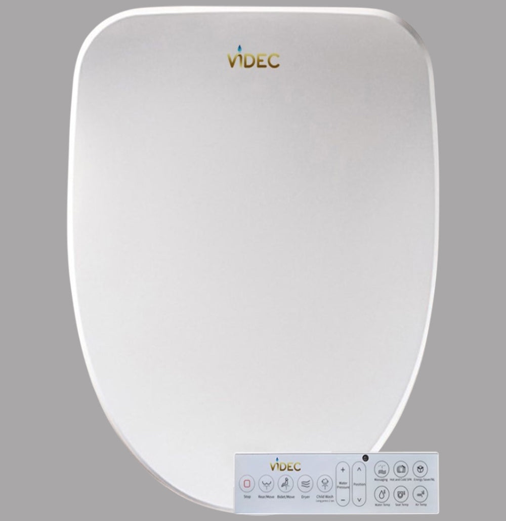 VIDEC TB-33R Electronic Bidet Smart Toilet Seat, Filtered & Unlimited Warm Water, 8 Modes SPA Wash, Deodorizer, Warm Purified Air Dryer, Pre-wetting.