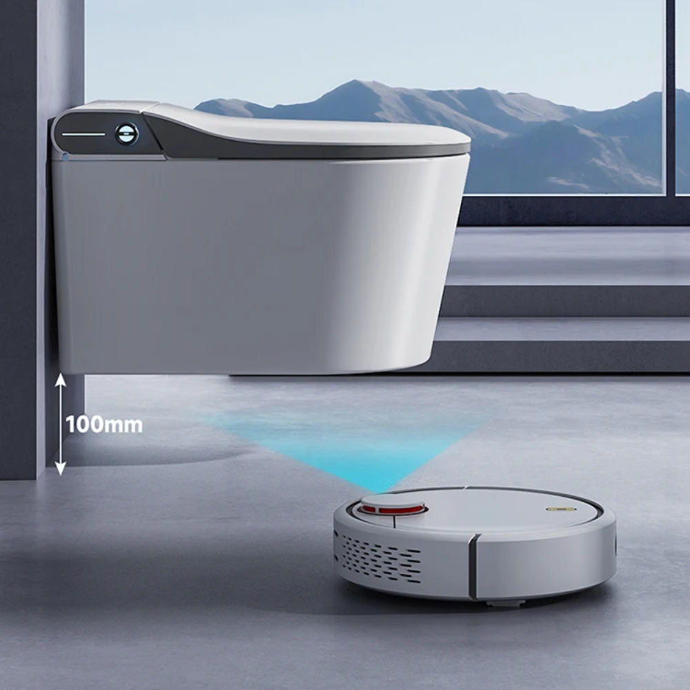 VIDEC TD-120W Wall Mounted Smart Toilet, Auto Open/Close Lid & Seat with Radar and Foot Sensor, Auto Flushing, Unlimited & Filtered Warm Water, 6 Modes Spa Wash, Warm Air Dryer, Heated Seat, Remote Control.