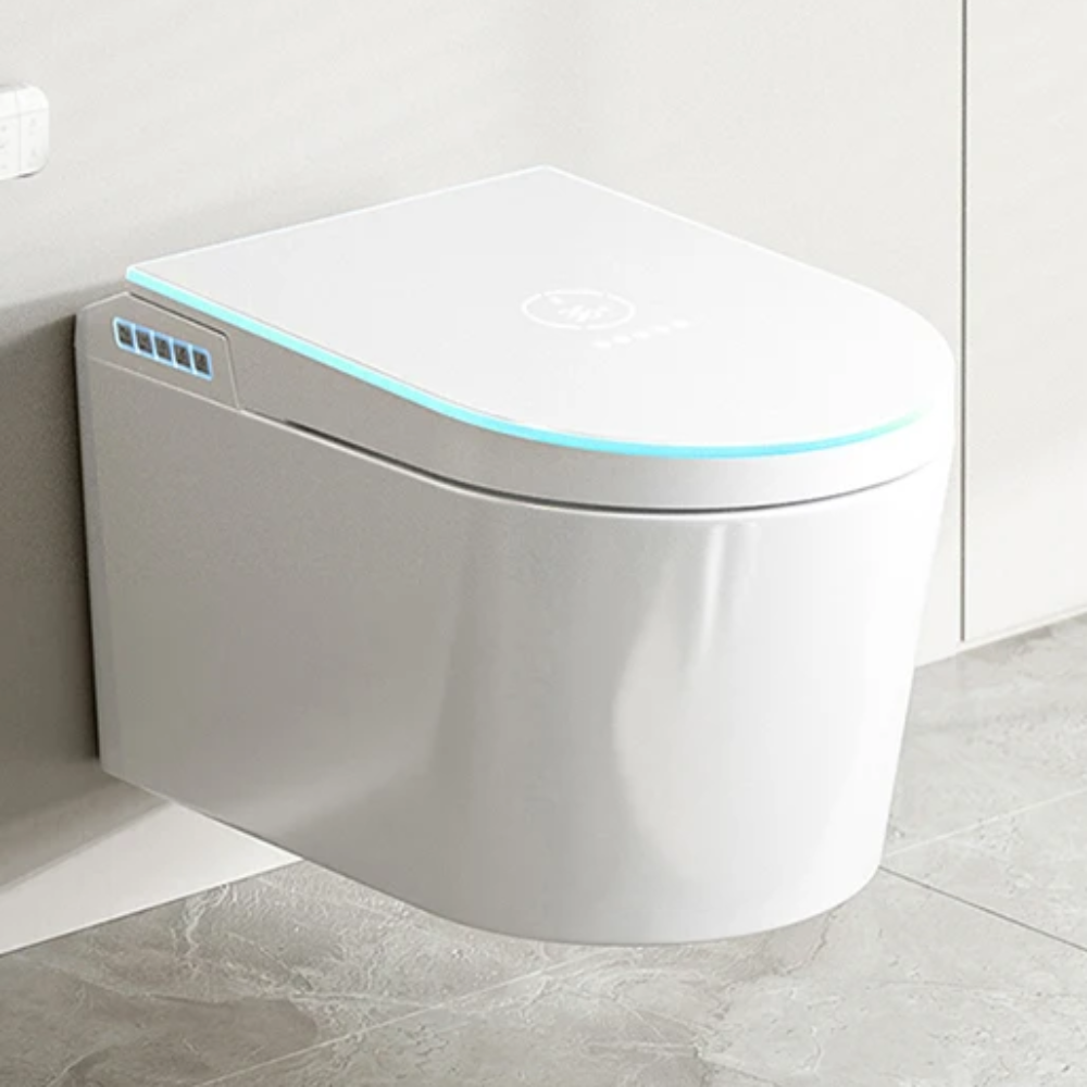 VIDEC TD-130W Wall Mounted Smart Toilet, Auto Open/Close Lid & Seat with Radar and Foot Sensor, Auto Flushing, Unlimited & Filtered Warm Water, 6 Modes Spa Wash, Warm Air Dryer, Heated Seat, Remote Control.