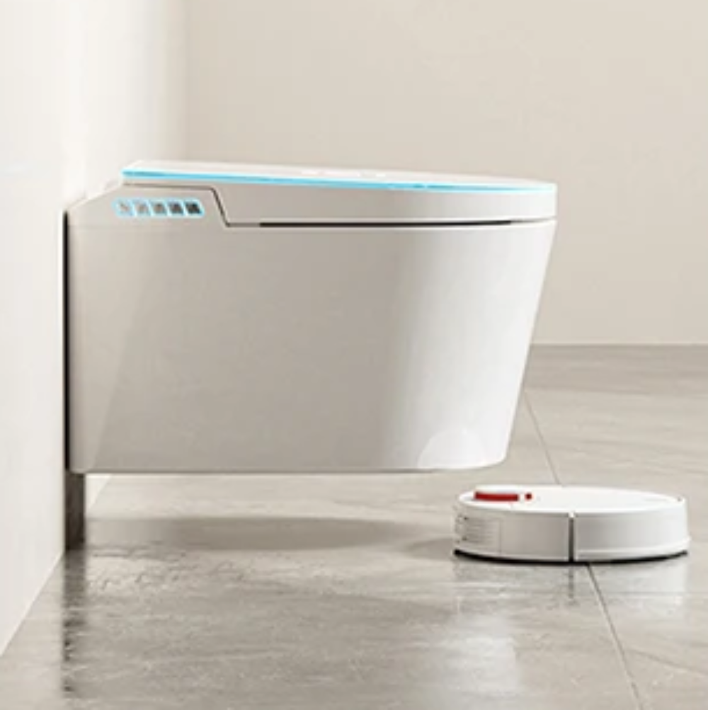 VIDEC TD-130W Wall Mounted Smart Toilet, Auto Open/Close Lid & Seat with Radar and Foot Sensor, Auto Flushing, Unlimited & Filtered Warm Water, 6 Modes Spa Wash, Warm Air Dryer, Heated Seat, Remote Control.