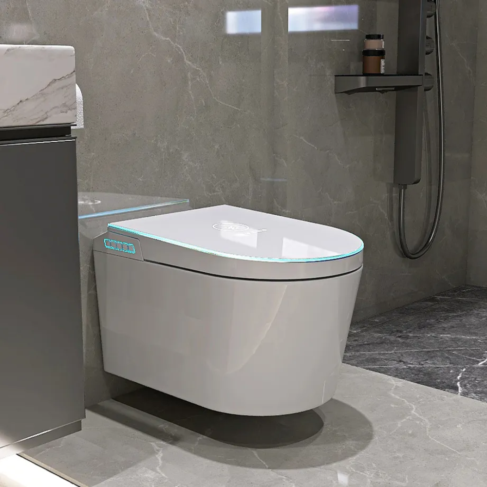 VIDEC TD-130W Wall Mounted Smart Toilet, Auto Open/Close Lid & Seat with Radar and Foot Sensor, Auto Flushing, Unlimited & Filtered Warm Water, 6 Modes Spa Wash, Warm Air Dryer, Heated Seat, Remote Control.
