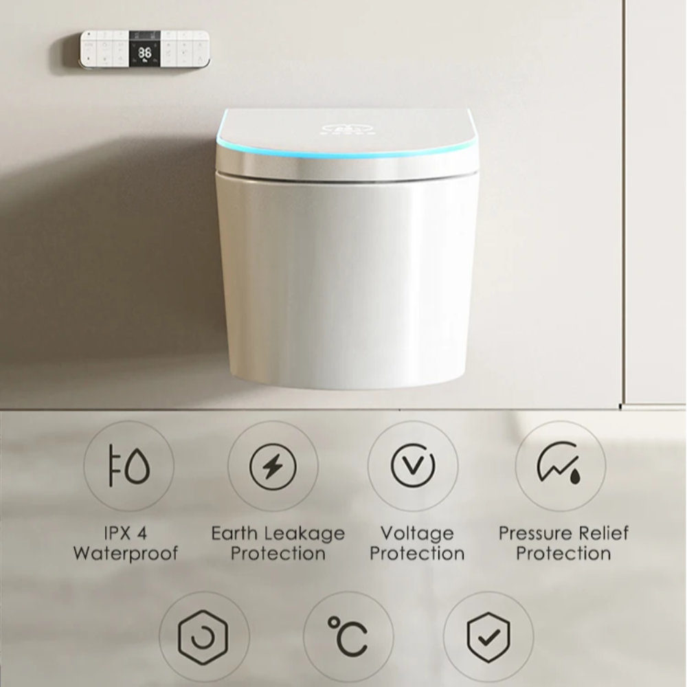 VIDEC TD-130W Wall Mounted Smart Toilet, Auto Open/Close Lid & Seat with Radar and Foot Sensor, Auto Flushing, Unlimited & Filtered Warm Water, 6 Modes Spa Wash, Warm Air Dryer, Heated Seat, Remote Control.