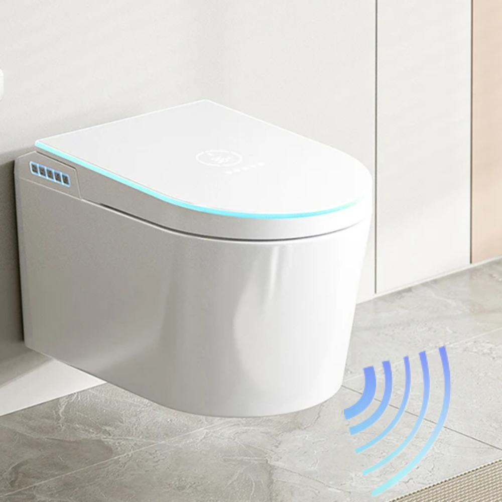 VIDEC TD-130W Wall Mounted Smart Toilet, Auto Open/Close Lid & Seat with Radar and Foot Sensor, Auto Flushing, Unlimited & Filtered Warm Water, 6 Modes Spa Wash, Warm Air Dryer, Heated Seat, Remote Control.
