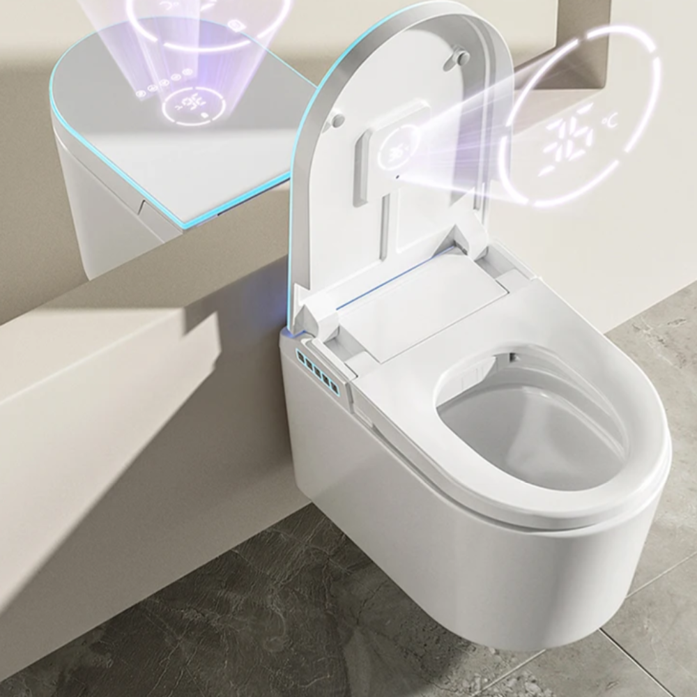 VIDEC TD-130W Wall Mounted Smart Toilet, Auto Open/Close Lid & Seat with Radar and Foot Sensor, Auto Flushing, Unlimited & Filtered Warm Water, 6 Modes Spa Wash, Warm Air Dryer, Heated Seat, Remote Control.