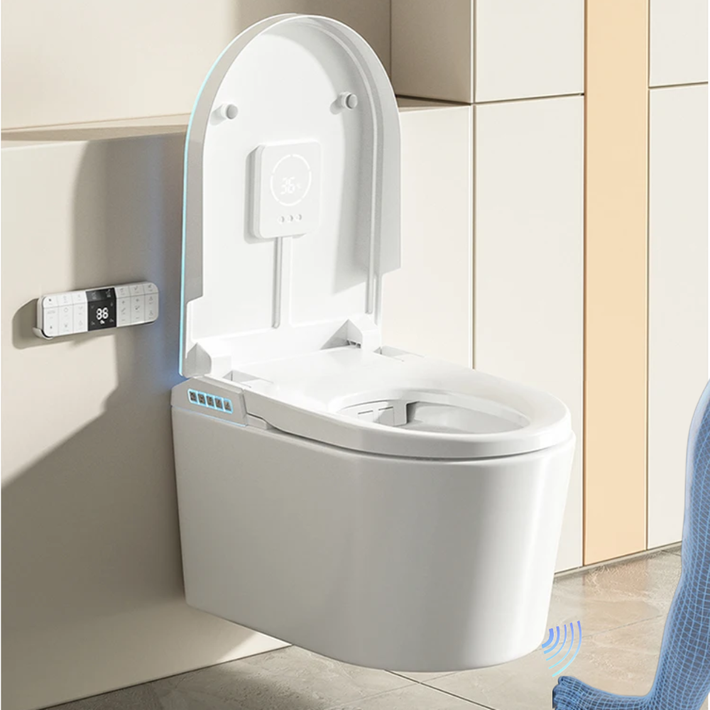 VIDEC TD-130W Wall Mounted Smart Toilet, Auto Open/Close Lid & Seat with Radar and Foot Sensor, Auto Flushing, Unlimited & Filtered Warm Water, 6 Modes Spa Wash, Warm Air Dryer, Heated Seat, Remote Control.