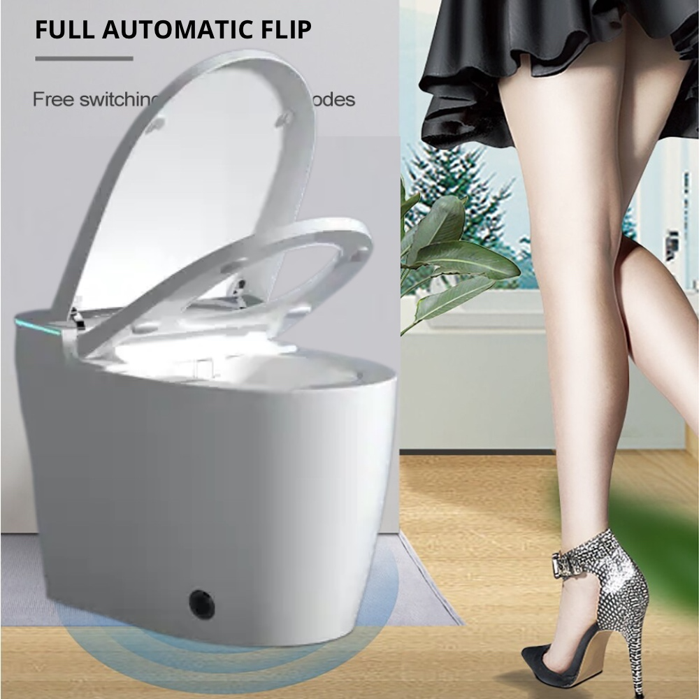 VIDEC TD-68E Electronic Bidet Smart Toilet, Auto Open/Close Lid & Seat with Radar and Foot Sensor, Auto Flushing, Unlimited & Filtered Warm Water, 6 Modes Spa Wash, Warm Air Dryer, Deodorizer, Heated Seat, Night Light/LED, Remote Control