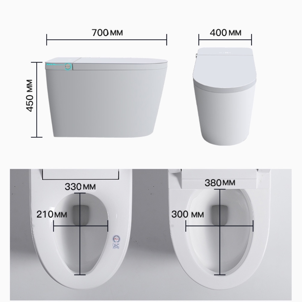 VIDEC TD-68E Electronic Bidet Smart Toilet, Auto Open/Close Lid & Seat with Radar and Foot Sensor, Auto Flushing, Unlimited & Filtered Warm Water, 6 Modes Spa Wash, Warm Air Dryer, Deodorizer, Heated Seat, Night Light/LED, Remote Control.