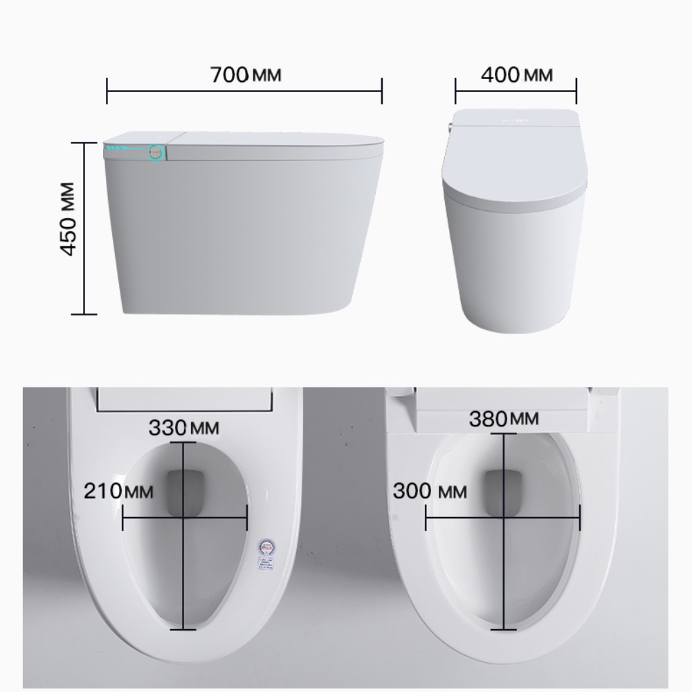 VIDEC TD-68ER Electronic Bidet Smart Toilet, Auto Open/Close Lid & Seat with Radar and Foot Sensor, Auto Flushing, Unlimited & Filtered Warm Water, 6 Modes Spa Wash, Warm Air Dryer, Deodorizer, Heated Seat, Night Light/LED, Remote Control.