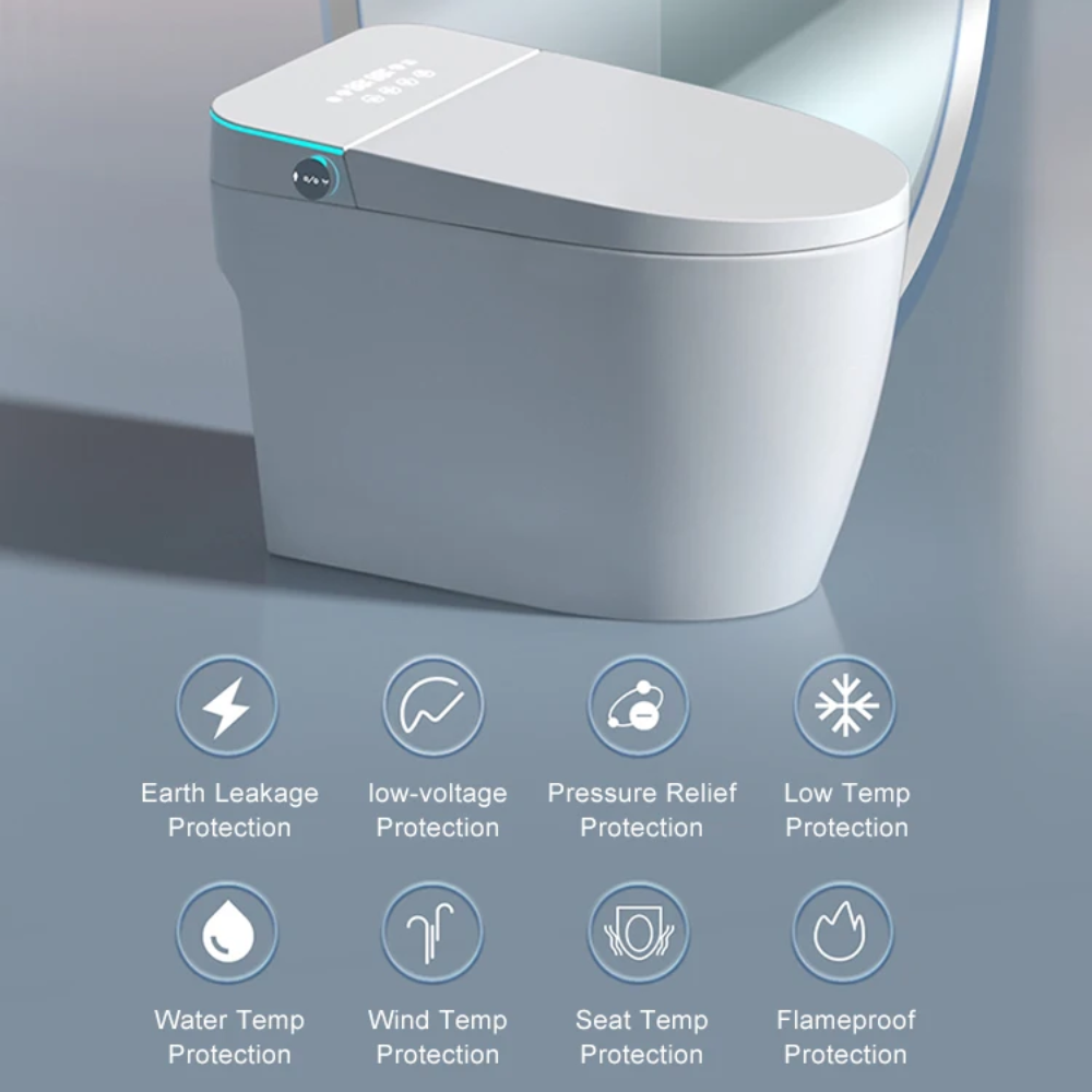VIDEC TD-67E Electronic Bidet Smart Toilet, Auto Open/Close Lid & Seat with Radar and Foot Sensor, Auto Flushing, Unlimited & Filtered Warm Water, 6 Modes Spa Wash, Warm Air Dryer, Deodorizer, Heated Seat, Night Light/LED, Remote Control.