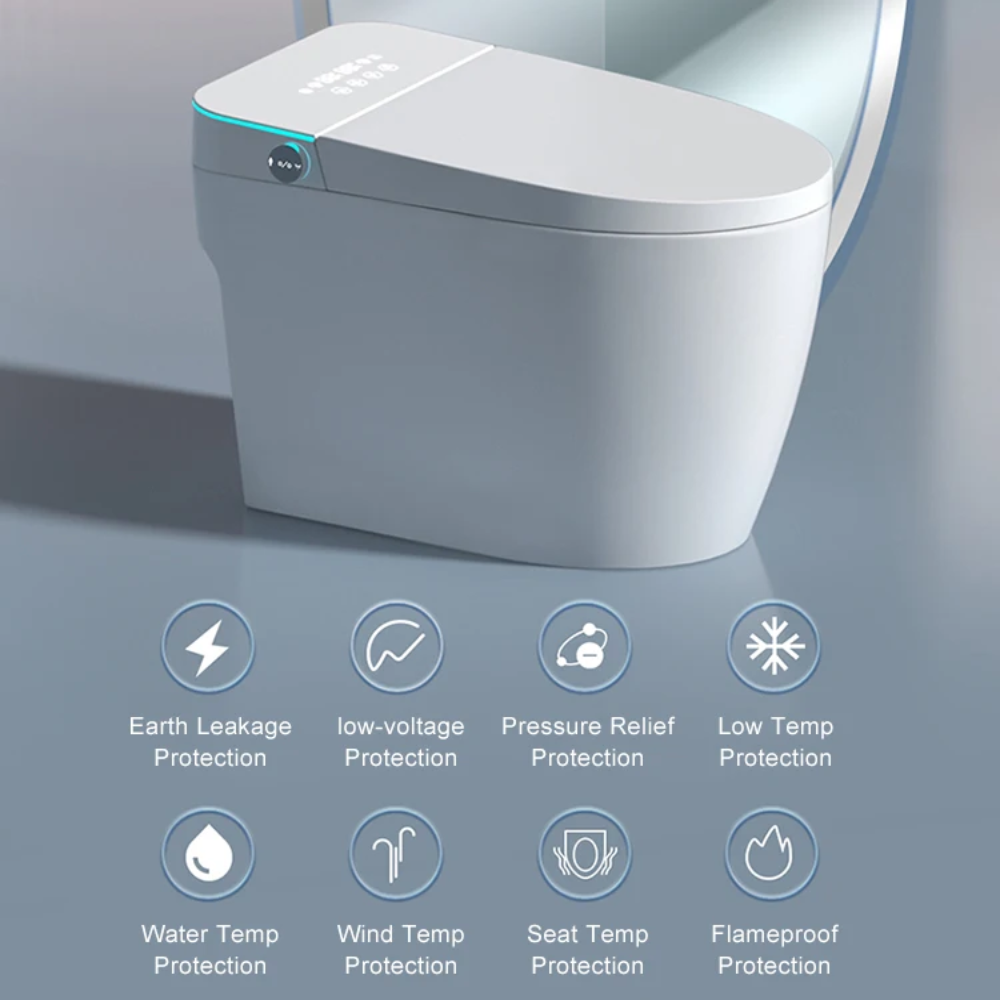 VIDEC TD-68ER Electronic Bidet Smart Toilet, Auto Open/Close Lid & Seat with Radar and Foot Sensor, Auto Flushing, Unlimited & Filtered Warm Water, 6 Modes Spa Wash, Warm Air Dryer, Deodorizer, Heated Seat, Night Light/LED, Remote Control.