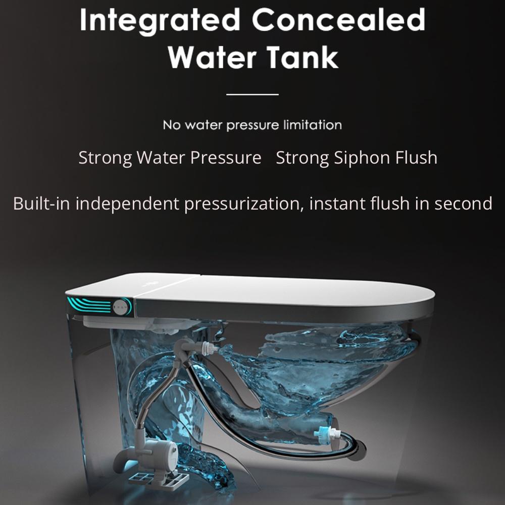 VIDEC TD-76E Electronic Bidet Smart Toilet, Auto Open/Close Lid & Seat with Radar and Foot Sensor, Auto Flushing, Unlimited & Filtered Warm Water, 6 Modes Spa Wash, Warm Air Dryer, Deodorizer, Heated Seat, Night Light/LED, Remote Control.