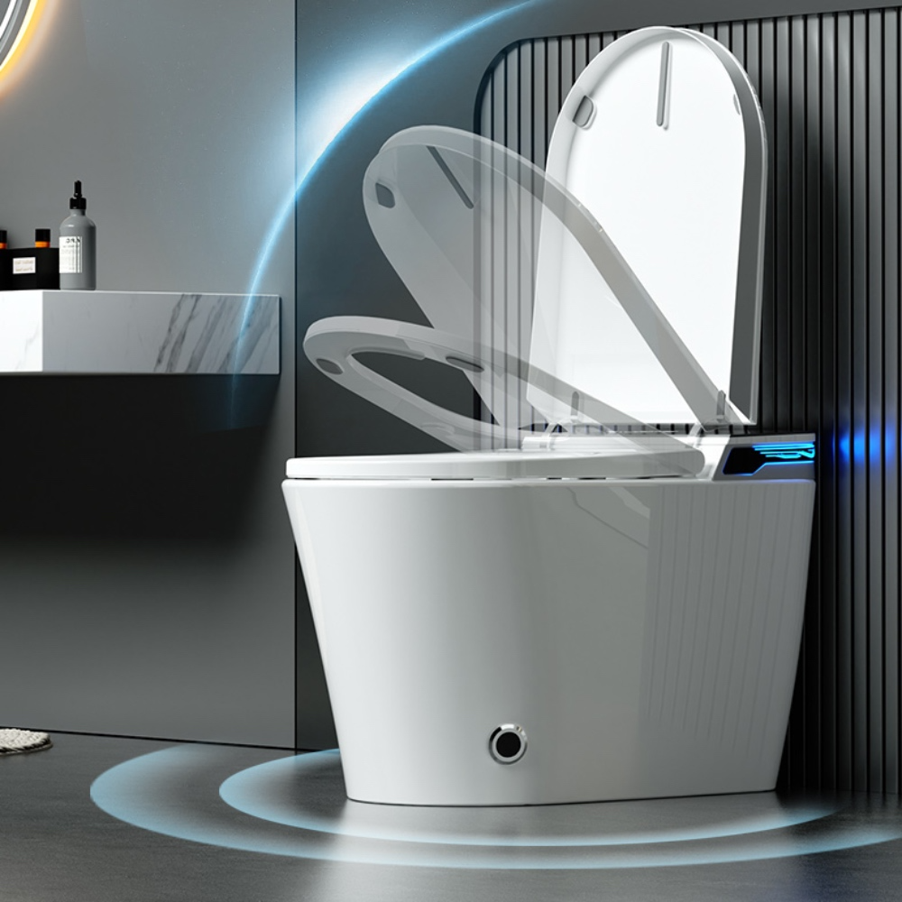 VIDEC TD-69E Electronic Bidet Smart Toilet, Auto Open/Close Lid & Seat with Radar and Foot Sensor, Auto Flushing, Unlimited & Filtered Warm Water, 6 Modes Spa Wash, Warm Air Dryer, Deodorizer, Heated Seat, Night Light/LED, Remote Control