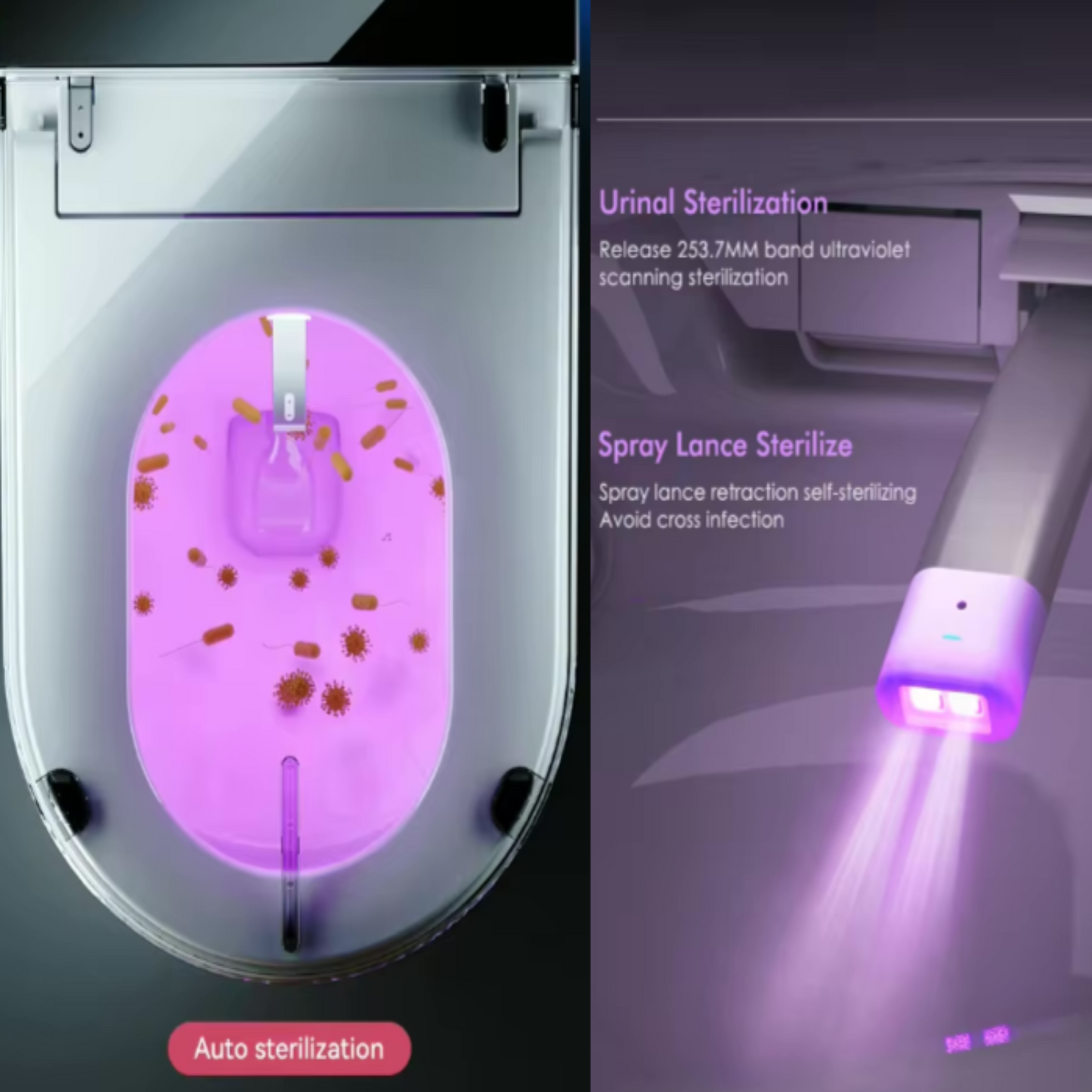 VIDEC TD-76E Electronic Bidet Smart Toilet, Auto Open/Close Lid & Seat with Radar and Foot Sensor, Auto Flushing, Unlimited & Filtered Warm Water, 6 Modes Spa Wash, Warm Air Dryer, Deodorizer, Heated Seat, Night Light/LED, Remote Control.