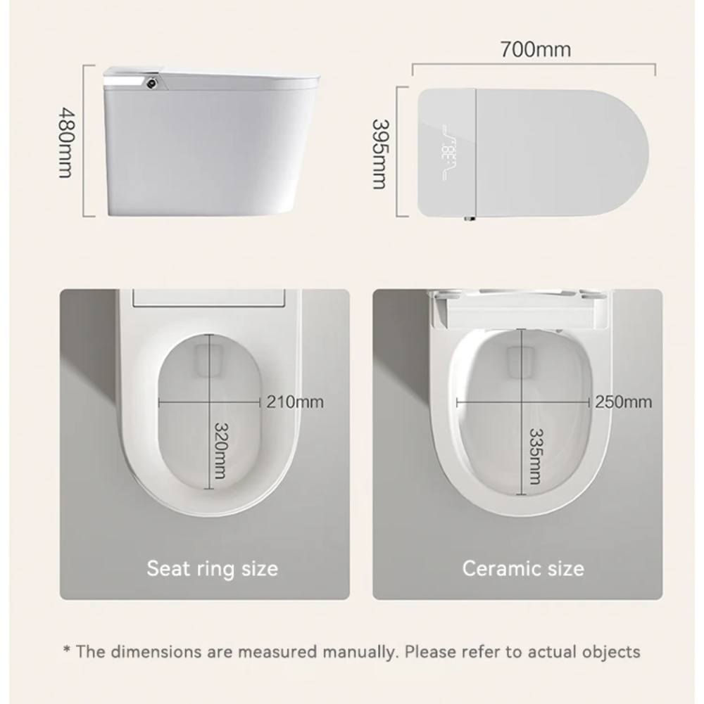 VIDEC TD-76ER Electronic Bidet Smart Toilet, Auto Open/Close Lid & Seat with Radar and Foot Sensor, Auto Flushing, Unlimited & Filtered Warm Water, 6 Modes Spa Wash, Warm Air Dryer, Deodorizer, Heated Seat, Night Light/LED, Remote Control.