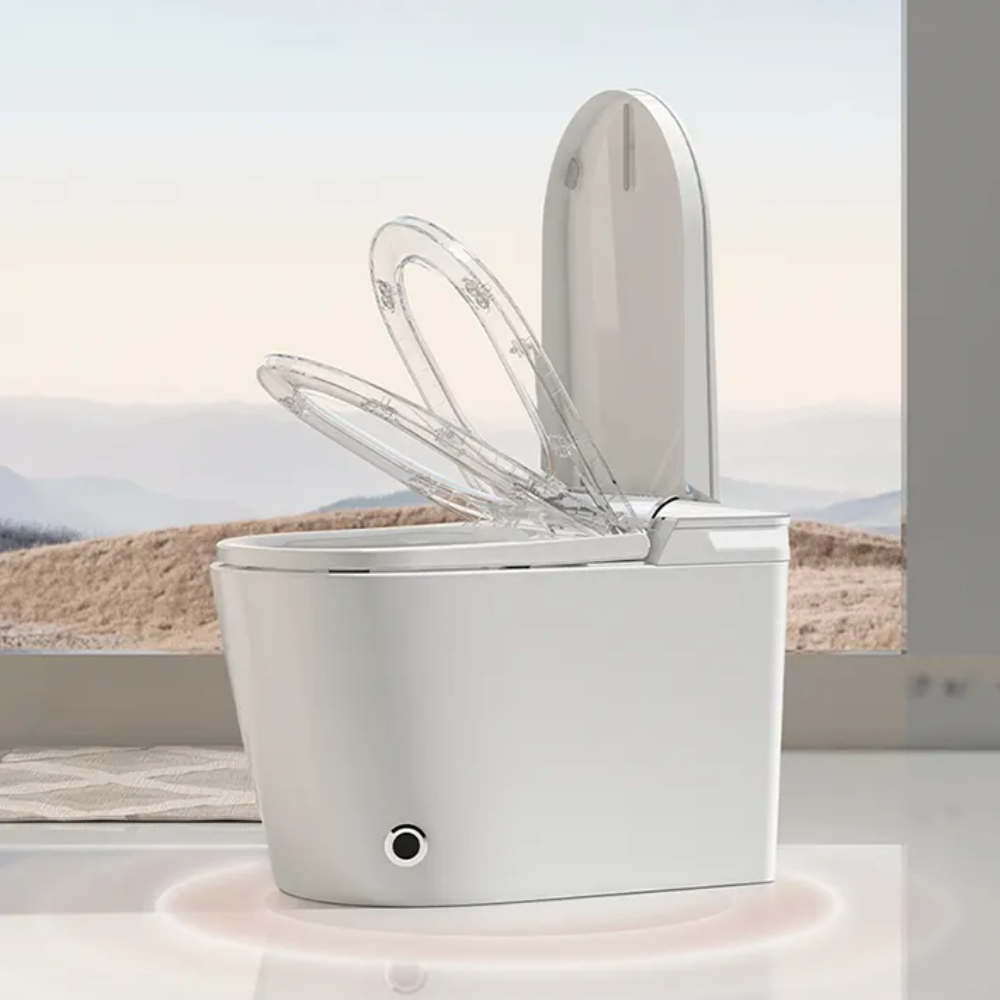 VIDEC TD-76E Electronic Bidet Smart Toilet, Auto Open/Close Lid & Seat with Radar and Foot Sensor, Auto Flushing, Unlimited & Filtered Warm Water, 6 Modes Spa Wash, Warm Air Dryer, Deodorizer, Heated Seat, Night Light/LED, Remote Control.