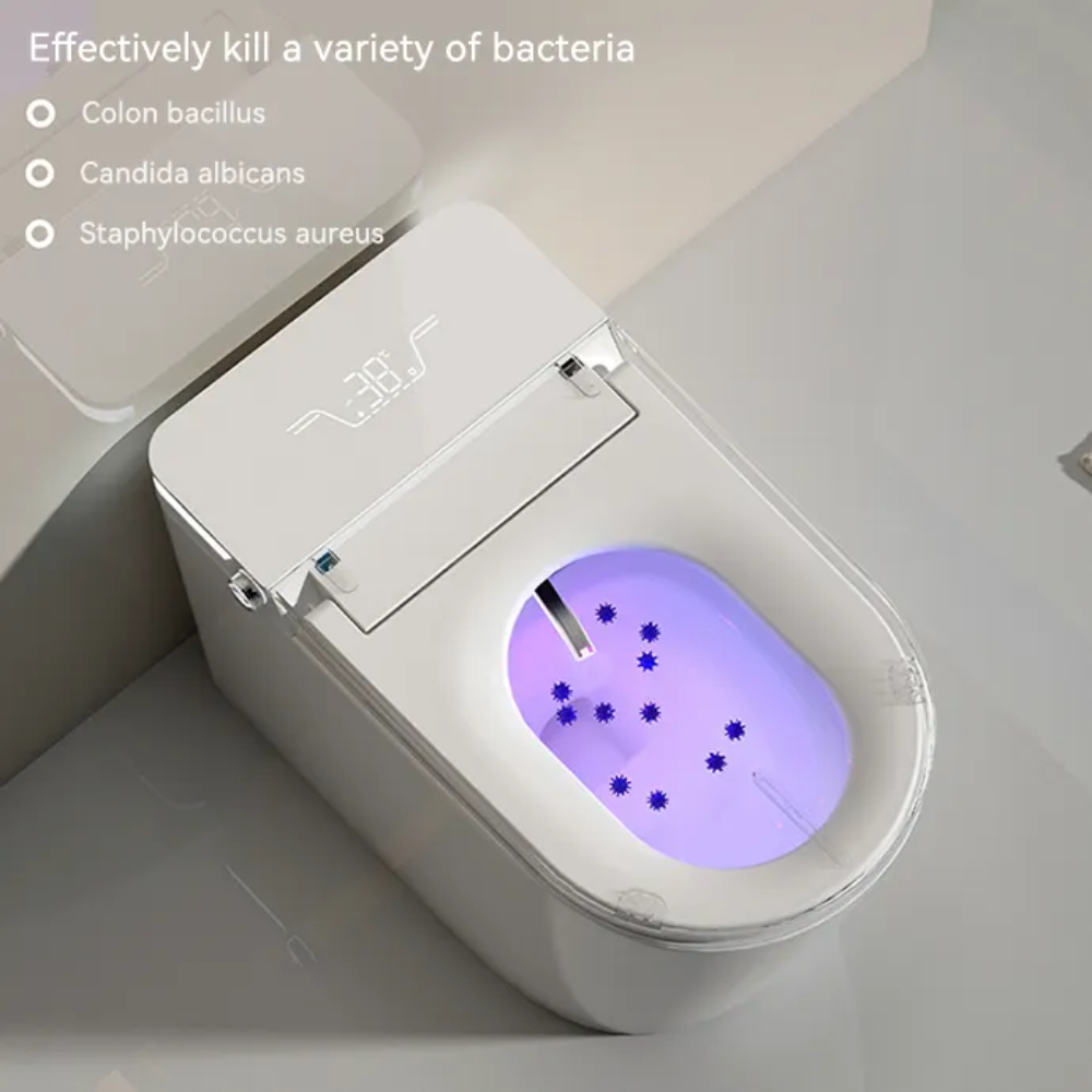 VIDEC TD-76ER Electronic Bidet Smart Toilet, Auto Open/Close Lid & Seat with Radar and Foot Sensor, Auto Flushing, Unlimited & Filtered Warm Water, 6 Modes Spa Wash, Warm Air Dryer, Deodorizer, Heated Seat, Night Light/LED, Remote Control.