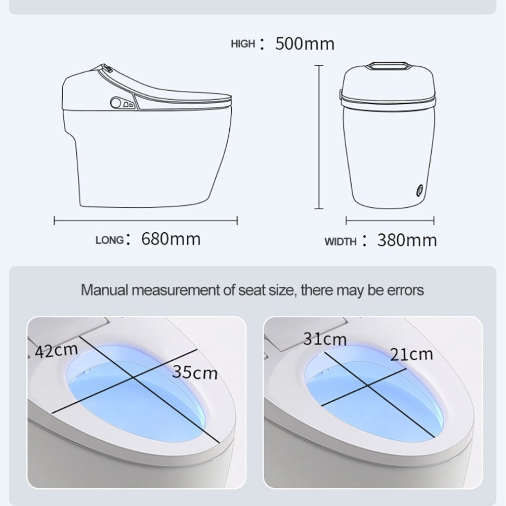 VIDEC TD-81E Electronic Bidet Smart Toilet, Auto Open/Close Lid & Seat with Radar and Foot Sensor, Auto Flushing, Unlimited & Filtered Warm Water, 6 Modes Spa Wash, Warm Air Dryer, Deodorizer, Heated Seat, Night Light/LED, Remote Control.