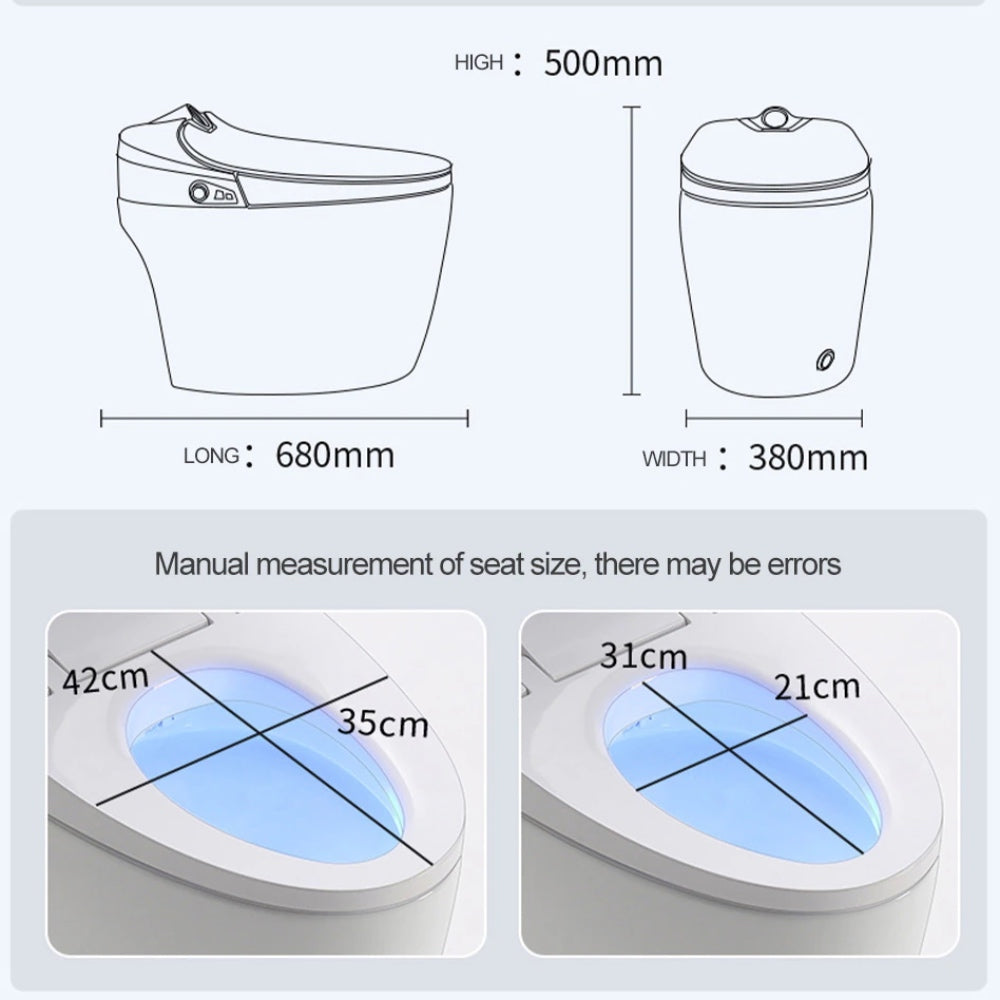 VIDEC TD-82E Electronic Bidet Smart Toilet, Auto Open/Close Lid & Seat with Radar and Foot Sensor, Auto Flushing, Unlimited & Filtered Warm Water, 6 Modes Spa Wash, Warm Air Dryer, Deodorizer, Heated Seat, Night Light/LED, Remote Control.