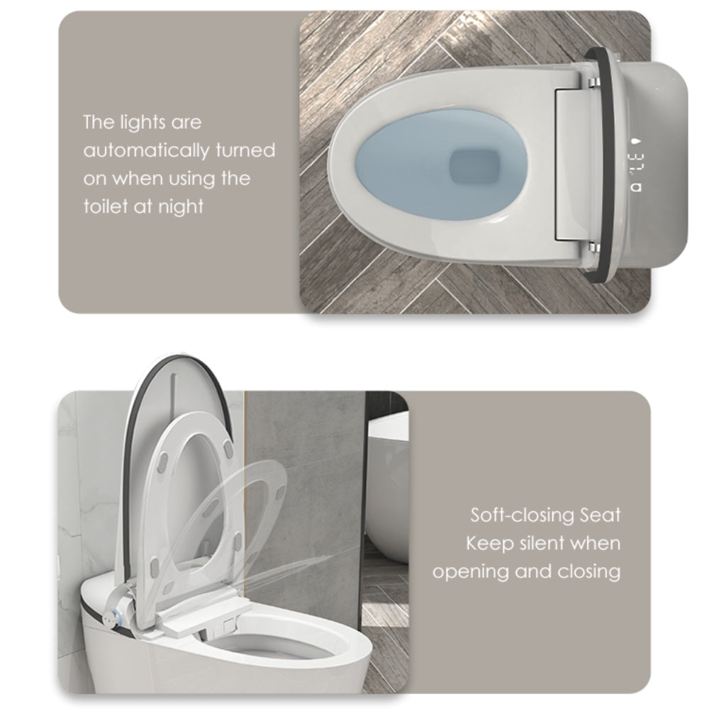 VIDEC TD-83E Electronic Bidet Smart Toilet, Auto Open/Close Lid & Seat with Radar and Foot Sensor, Auto Flushing, Unlimited & Filtered Warm Water, 6 Modes Spa Wash, Warm Air Dryer, Deodorizer, Heated Seat, Night Light/LED, Remote Control.