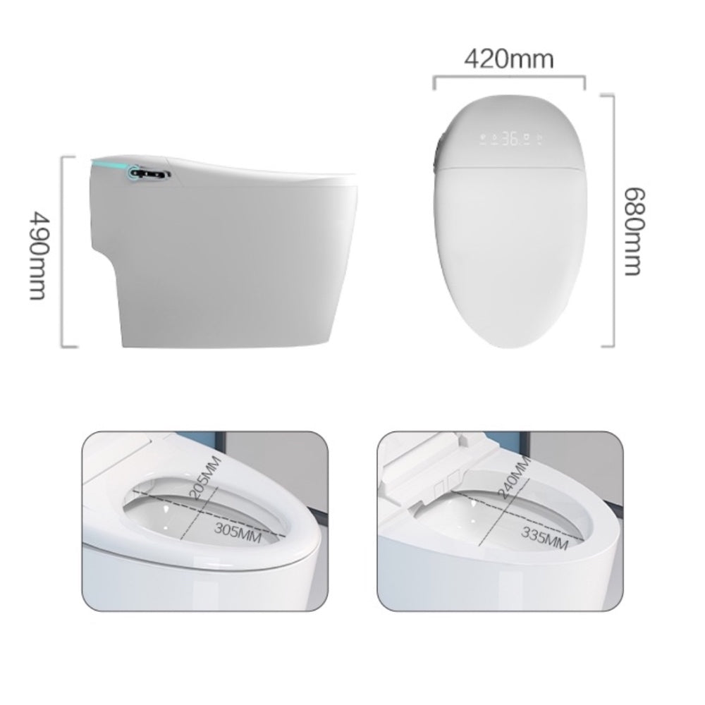 VIDEC TD-86E Electronic Bidet Smart Toilet, Auto Open/Close Lid & Seat with Radar and Foot Sensor, Auto Flushing, Unlimited & Filtered Warm Water, 6 Modes Spa Wash, Warm Air Dryer, Deodorizer, Heated Seat, Night Light/LED, AI/Remote Control.