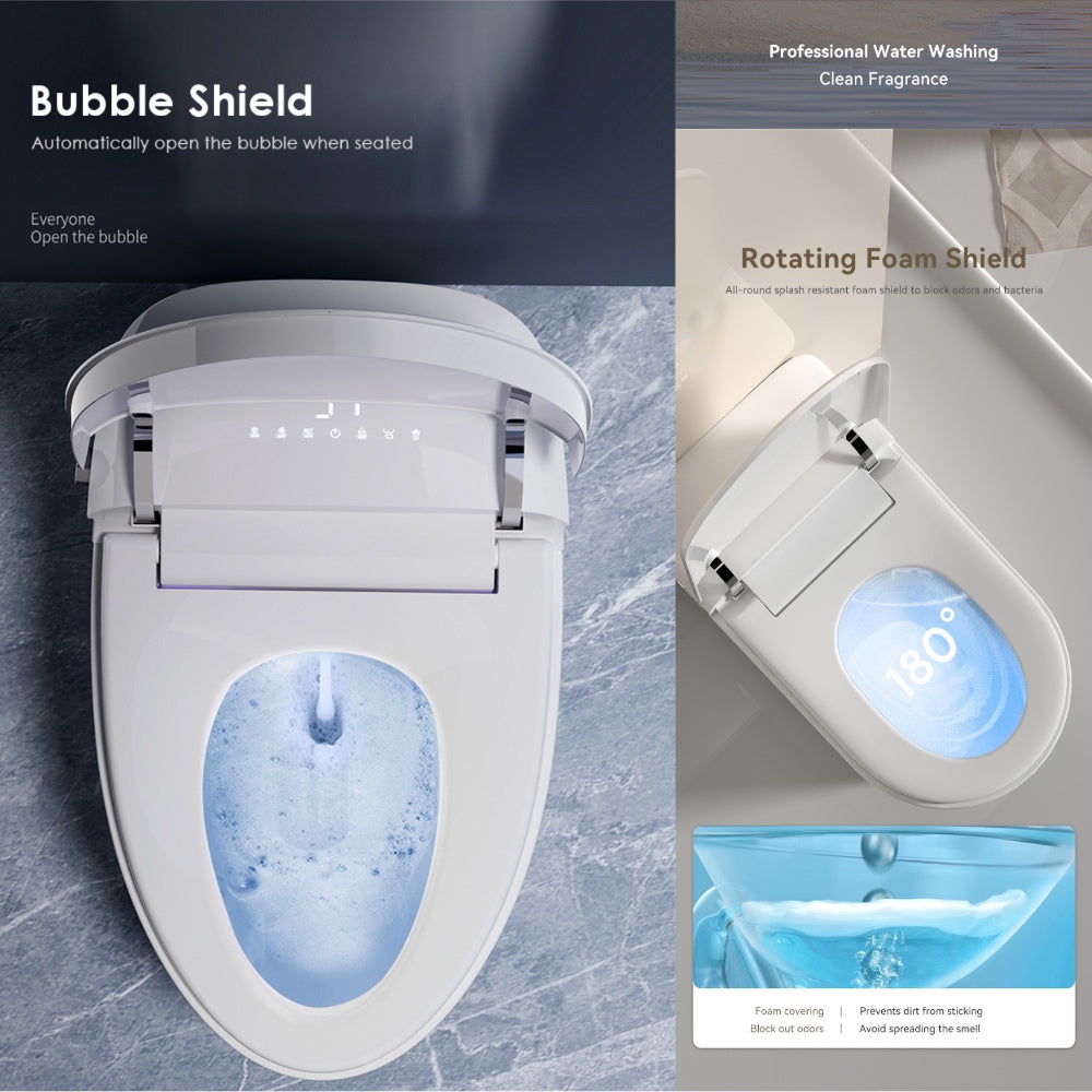 VIDEC TD-87E Electronic Bidet Smart Toilet, Auto Open/Close Lid & Seat with Radar and Foot Sensor, Auto Flushing, Unlimited & Filtered Warm Water, 6 Modes Spa Wash, Warm Air Dryer, Deodorizer, Heated Seat, Night Light/LED, AI/Remote Control.