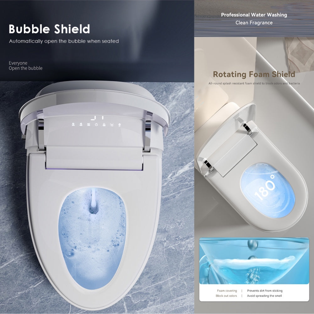 VIDEC TD-84E Electronic Bidet Smart Toilet, Auto Open/Close Lid & Seat with Radar and Foot Sensor, Auto Flushing, Unlimited & Filtered Warm Water, 6 Modes Spa Wash, Warm Air Dryer, Deodorizer, Heated Seat, Night Light/LED, Remote Control.