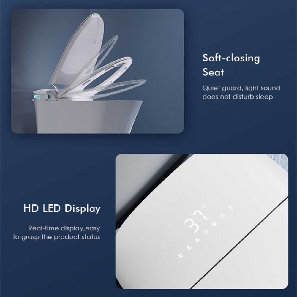 VIDEC TD-87E Electronic Bidet Smart Toilet, Auto Open/Close Lid & Seat with Radar and Foot Sensor, Auto Flushing, Unlimited & Filtered Warm Water, 6 Modes Spa Wash, Warm Air Dryer, Deodorizer, Heated Seat, Night Light/LED, AI/Remote Control.