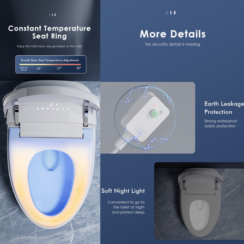 VIDEC TD-87E Electronic Bidet Smart Toilet, Auto Open/Close Lid & Seat with Radar and Foot Sensor, Auto Flushing, Unlimited & Filtered Warm Water, 6 Modes Spa Wash, Warm Air Dryer, Deodorizer, Heated Seat, Night Light/LED, AI/Remote Control.