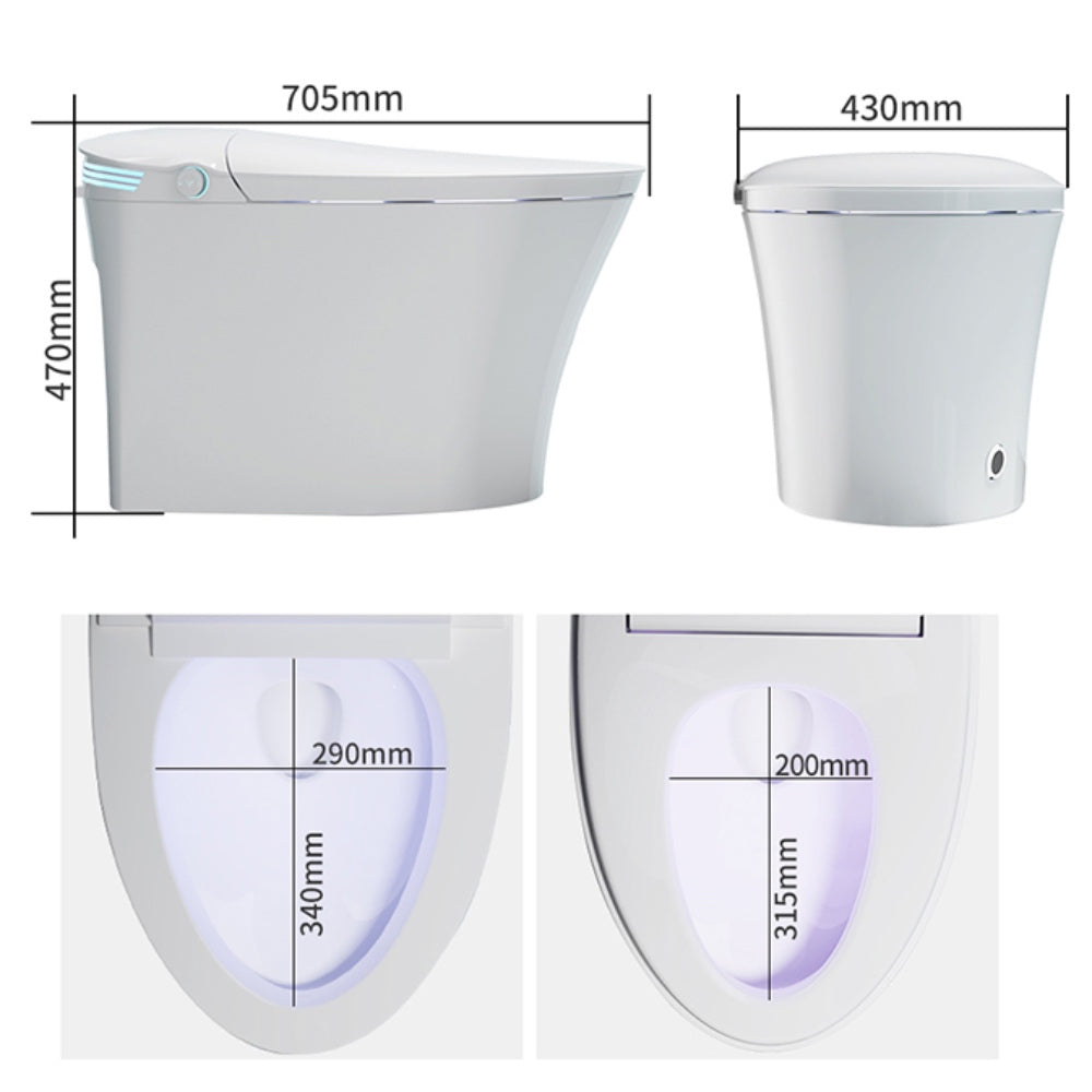 VIDEC TD-87E Electronic Bidet Smart Toilet, Auto Open/Close Lid & Seat with Radar and Foot Sensor, Auto Flushing, Unlimited & Filtered Warm Water, 6 Modes Spa Wash, Warm Air Dryer, Deodorizer, Heated Seat, Night Light/LED, AI/Remote Control.