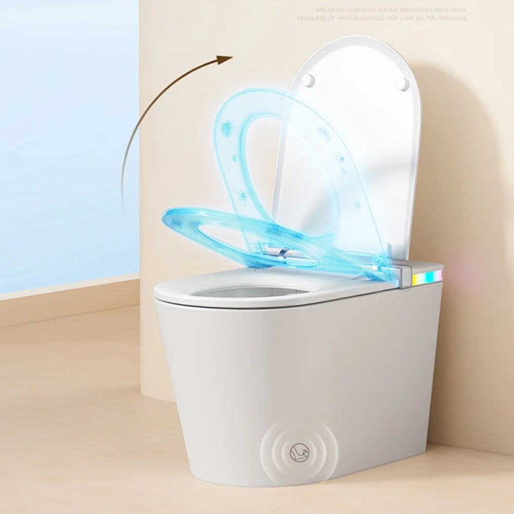 VIDEC TD-89E Electronic Bidet Smart Toilet, Auto Open/Close Lid & Seat with Radar and Foot Sensor, Auto Flushing, Unlimited & Filtered Warm Water, 6 Modes Spa Wash, Warm Air Dryer, Deodorizer, Heated Seat, Night Light/LED, AI / Remote Control..