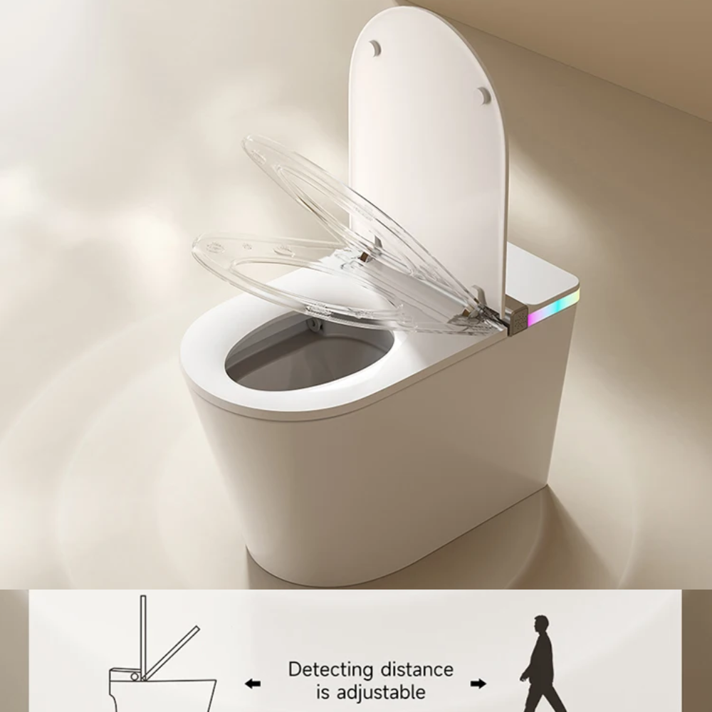 VIDEC TD-89E Electronic Bidet Smart Toilet, Auto Open/Close Lid & Seat with Radar and Foot Sensor, Auto Flushing, Unlimited & Filtered Warm Water, 6 Modes Spa Wash, Warm Air Dryer, Deodorizer, Heated Seat, Night Light/LED, AI / Remote Control..