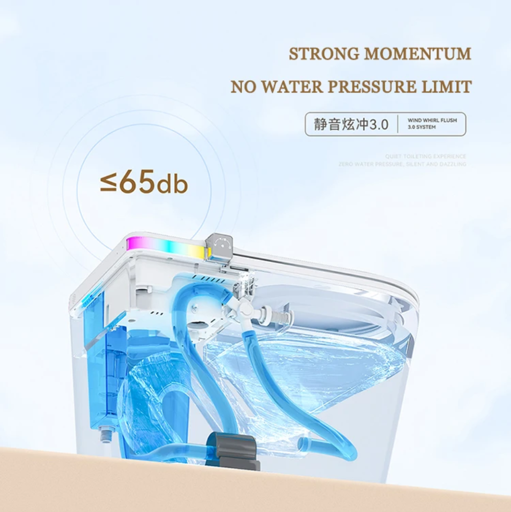 VIDEC TD-89E Electronic Bidet Smart Toilet, Auto Open/Close Lid & Seat with Radar and Foot Sensor, Auto Flushing, Unlimited & Filtered Warm Water, 6 Modes Spa Wash, Warm Air Dryer, Deodorizer, Heated Seat, Night Light/LED, AI / Remote Control..