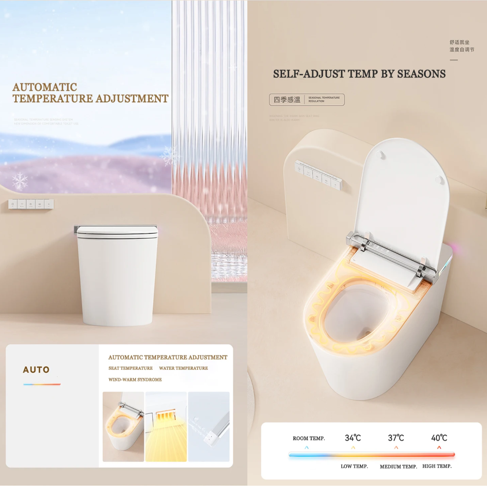 VIDEC TD-89E Electronic Bidet Smart Toilet, Auto Open/Close Lid & Seat with Radar and Foot Sensor, Auto Flushing, Unlimited & Filtered Warm Water, 6 Modes Spa Wash, Warm Air Dryer, Deodorizer, Heated Seat, Night Light/LED, AI / Remote Control..