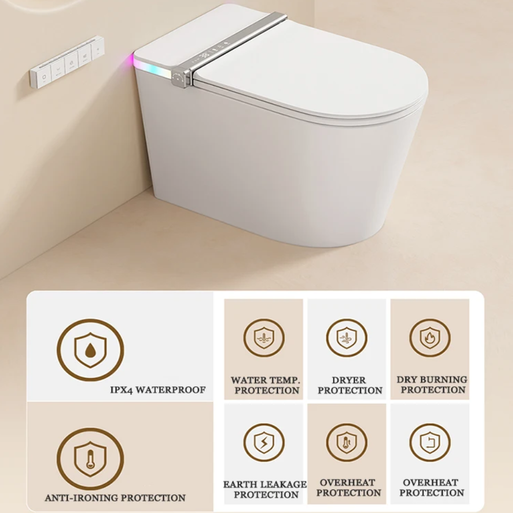 VIDEC TD-89E Electronic Bidet Smart Toilet, Auto Open/Close Lid & Seat with Radar and Foot Sensor, Auto Flushing, Unlimited & Filtered Warm Water, 6 Modes Spa Wash, Warm Air Dryer, Deodorizer, Heated Seat, Night Light/LED, AI / Remote Control..