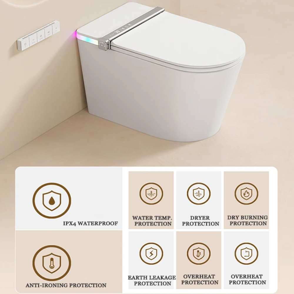 VIDEC TD-89E Electronic Bidet Smart Toilet, Auto Open/Close Lid & Seat with Radar and Foot Sensor, Auto Flushing, Unlimited & Filtered Warm Water, 6 Modes Spa Wash, Warm Air Dryer, Deodorizer, Heated Seat, Night Light/LED,  AI / Remote Control..