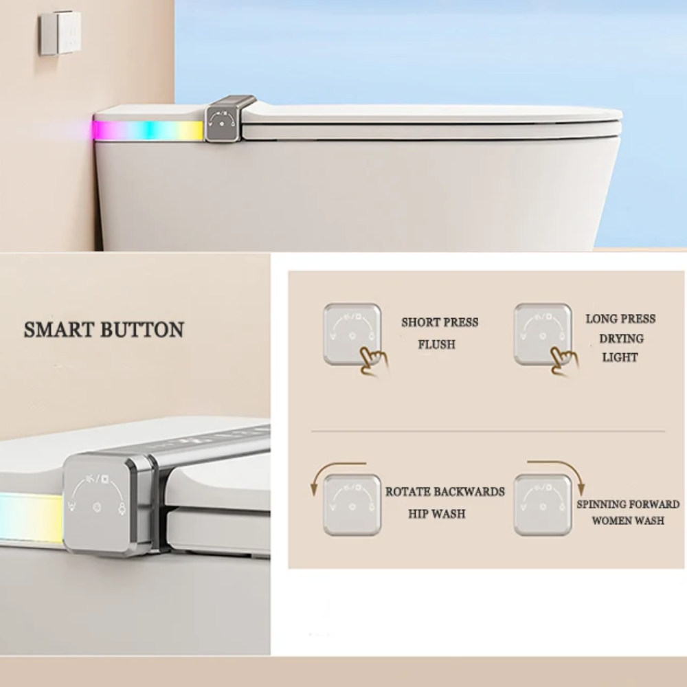 VIDEC TD-89E Electronic Bidet Smart Toilet, Auto Open/Close Lid & Seat with Radar and Foot Sensor, Auto Flushing, Unlimited & Filtered Warm Water, 6 Modes Spa Wash, Warm Air Dryer, Deodorizer, Heated Seat, Night Light/LED, AI / Remote Control..