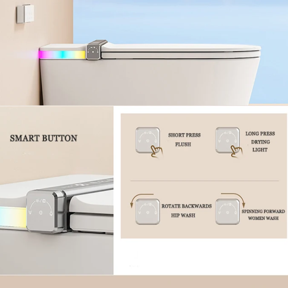 VIDEC TD-89E Electronic Bidet Smart Toilet, Auto Open/Close Lid & Seat with Radar and Foot Sensor, Auto Flushing, Unlimited & Filtered Warm Water, 6 Modes Spa Wash, Warm Air Dryer, Deodorizer, Heated Seat, Night Light/LED,  AI / Remote Control..