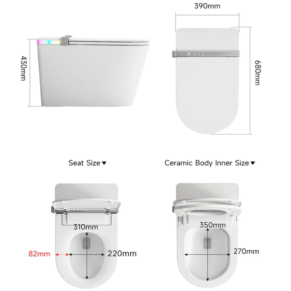 VIDEC TD-89E Electronic Bidet Smart Toilet, Auto Open/Close Lid & Seat with Radar and Foot Sensor, Auto Flushing, Unlimited & Filtered Warm Water, 6 Modes Spa Wash, Warm Air Dryer, Deodorizer, Heated Seat, Night Light/LED, AI / Remote Control..