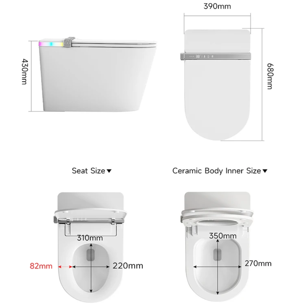 VIDEC TD-89E Electronic Bidet Smart Toilet, Auto Open/Close Lid & Seat with Radar and Foot Sensor, Auto Flushing, Unlimited & Filtered Warm Water, 6 Modes Spa Wash, Warm Air Dryer, Deodorizer, Heated Seat, Night Light/LED,  AI / Remote Control..