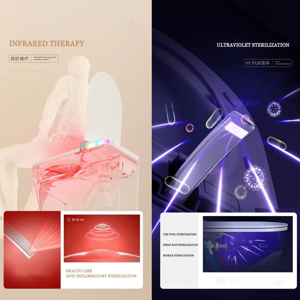 VIDEC TD-68E Electronic Bidet Smart Toilet, Auto Open/Close Lid & Seat with Radar and Foot Sensor, Auto Flushing, Unlimited & Filtered Warm Water, 6 Modes Spa Wash, Warm Air Dryer, Deodorizer, Heated Seat, Night Light/LED, Remote Control