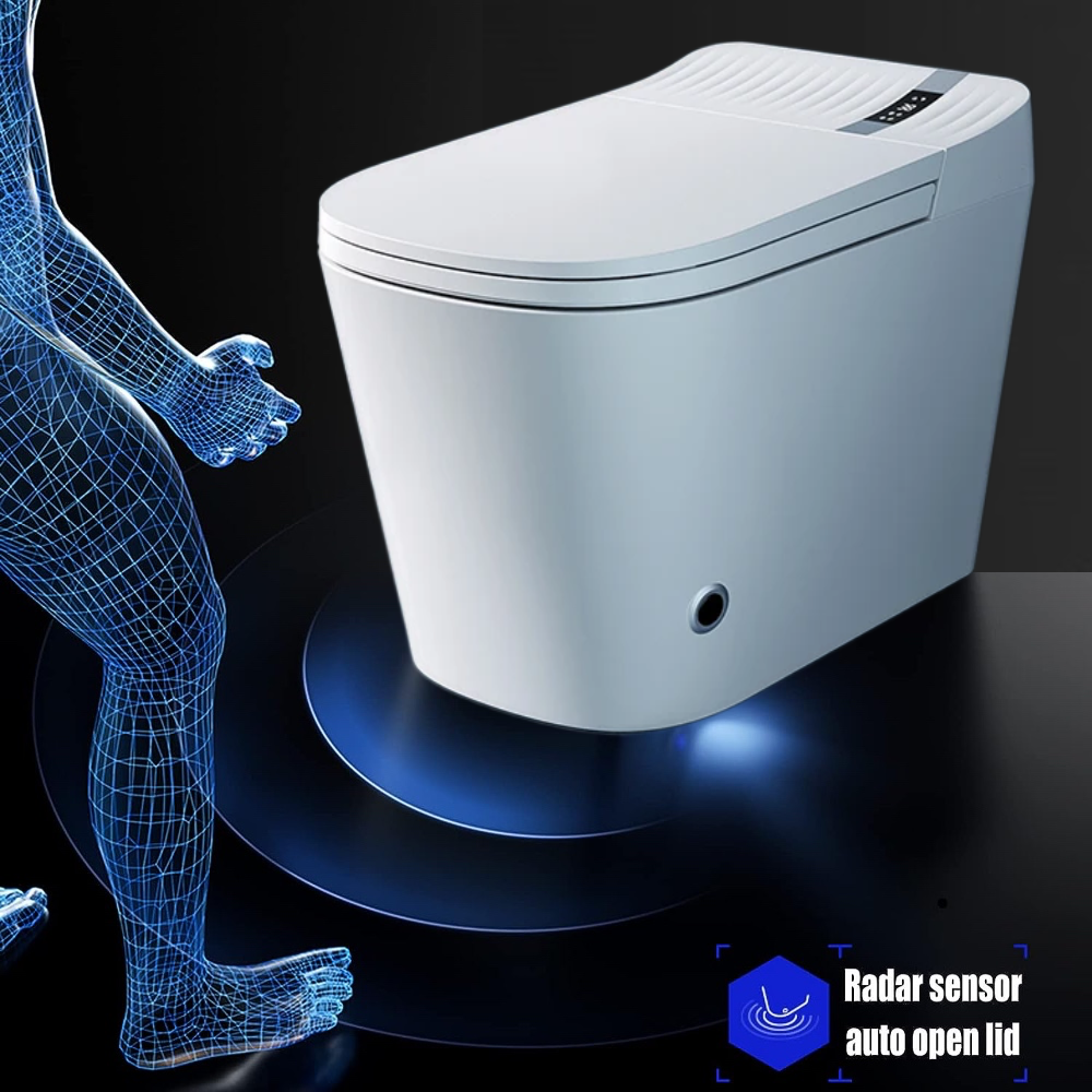 VIDEC TD-93E Electronic Bidet Smart Toilet, Auto Open/Close Lid & Seat with Radar and Foot Sensor, Auto Flushing, Unlimited & Filtered Warm Water, 6 Modes Spa Wash, Warm Air Dryer, Deodorizer, Heated Seat, Night Light/LED, AI/Remote Control.