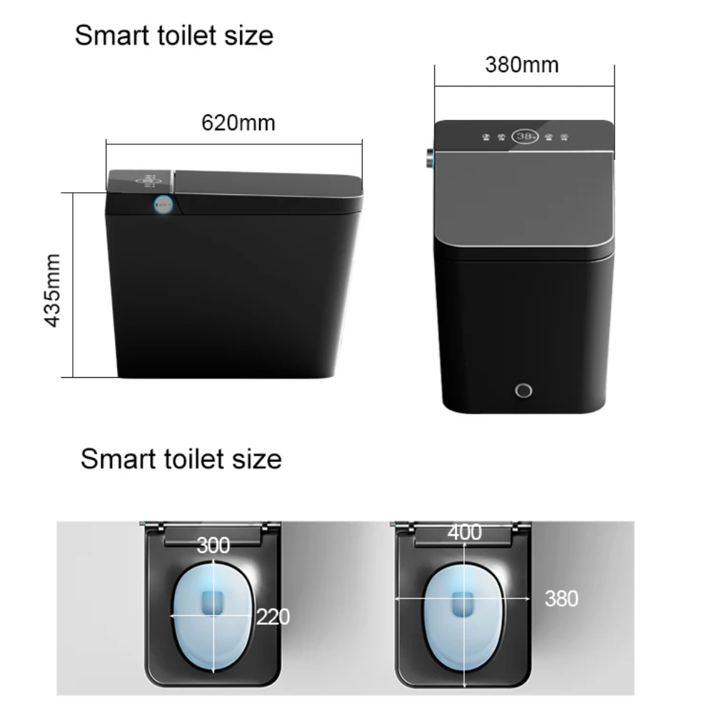VIDEC TD-96E Electronic Bidet Smart Toilet, Auto Open/Close Lid & Seat with Radar and Foot Sensor, Auto Flushing, Unlimited & Filtered Warm Water, 6 Modes Spa Wash, Warm Air Dryer, Deodorizer, Heated Seat, Night Light/LED, Remote Control.