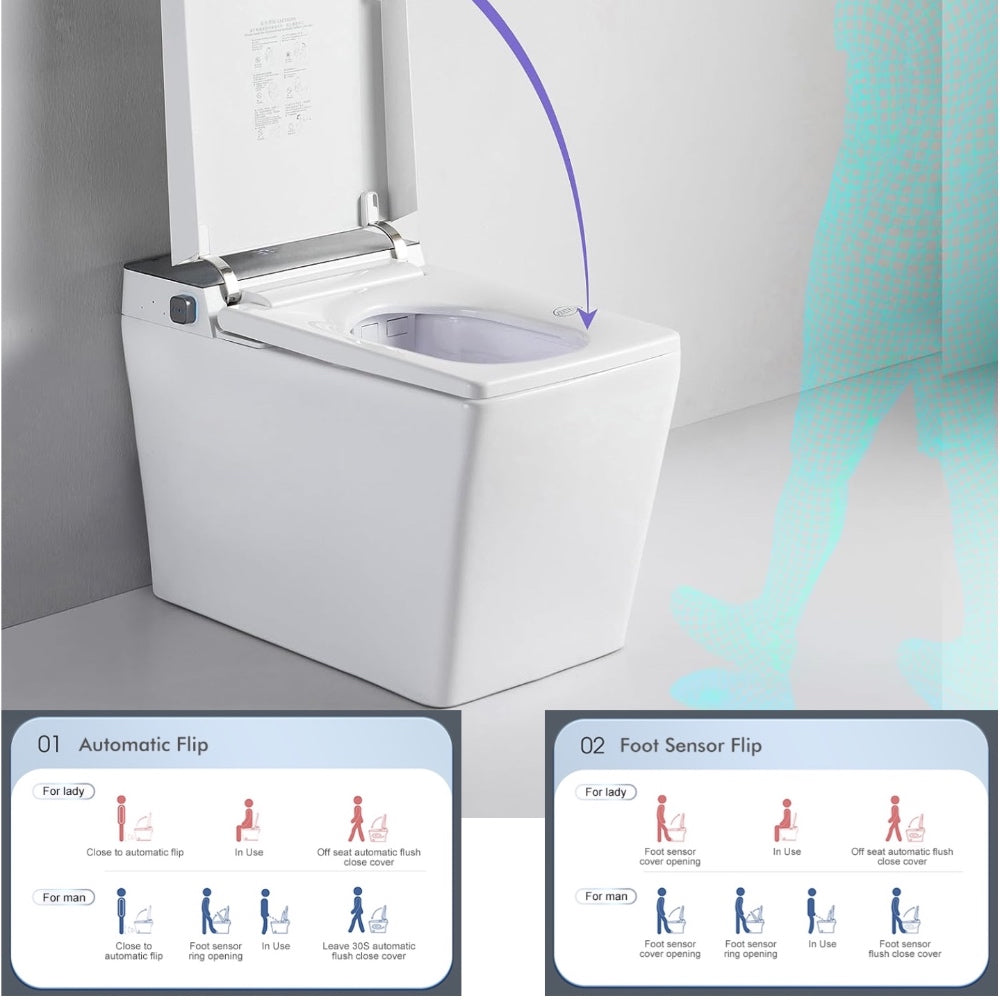 VIDEC TD-98E Electronic Bidet Smart Toilet, Auto Open/Close Lid & Seat with Radar and Foot Sensor, Auto Flushing, Unlimited & Filtered Warm Water, 6 Modes Spa Wash, Warm Air Dryer, Deodorizer, Heated Seat, Night Light/LED, Remote Control.