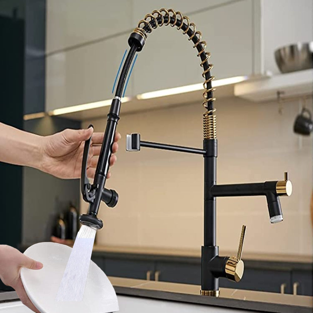 VIDEC KW-05RK Smart Kitchen Faucet, 3 Modes Pull Down Sprayer, LED Temperature Control, Ceramic Valve, 360-Degree Rotation, 1 or 3 Hole Deck Plate.